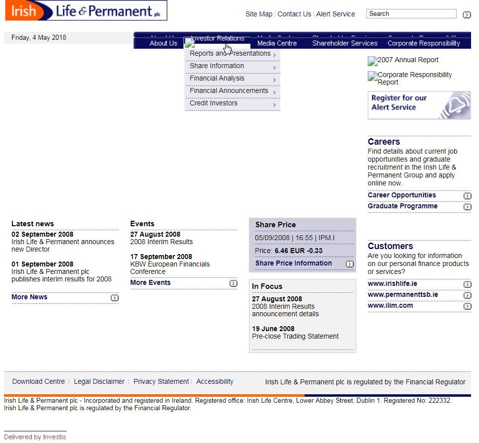 Webdesign - Irish Life and Permanent - 2007