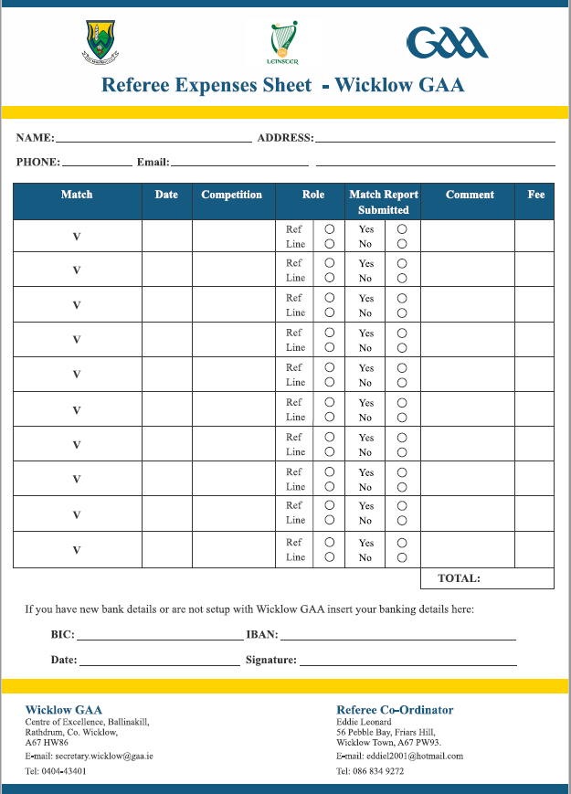 Wicklow GAA Expenses Sheet - Digital Sales