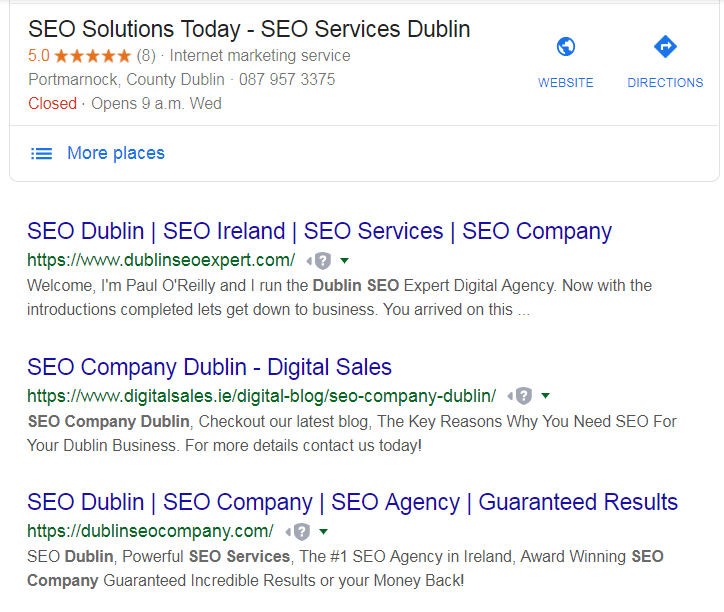 SEO Company Dublin – Organic Position 2 – August 20th 2019