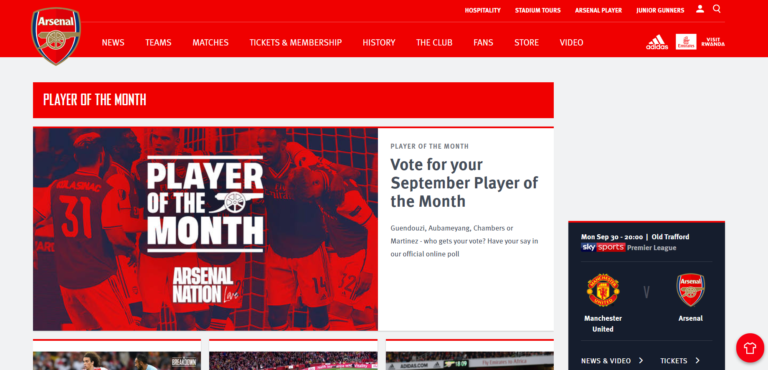 Arsenal FC – Website Homepage