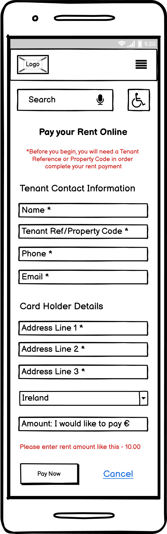 Wireframe Mobile Payment